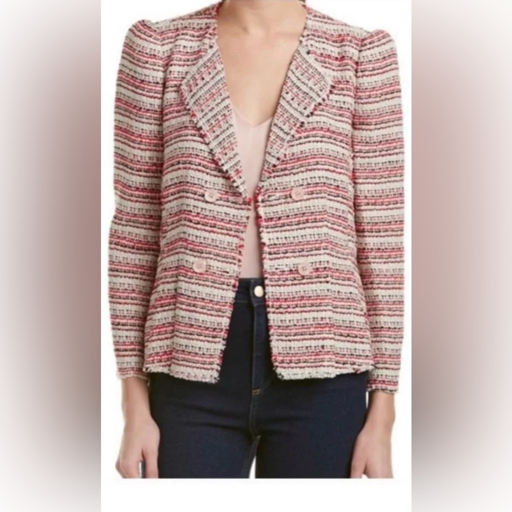 Rebecca Taylor Red and Pink Textured Knit Flare Striped Blazer Size 0